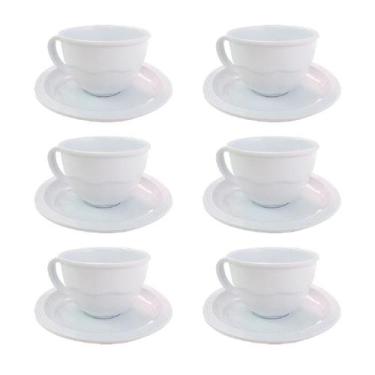 Imagem de Conjunto 6 Xícaras Caneca 200ml com Pires Branco em Melamina - Best