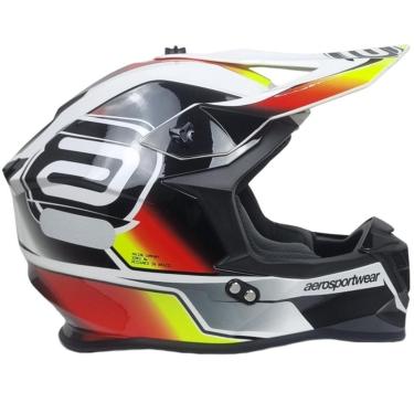 Imagem de Capacete Asw Motocross R3 Pure Branco Preto Vermelho Amarelo-Unissex