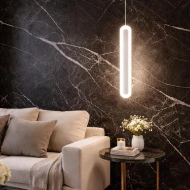 Imagem de Luminária Teto Pendente 60cm Barra 24W LED 3 Cores Lustre Metálico Ova