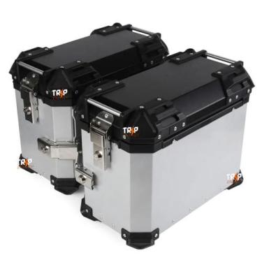 Imagem de Kit 2 Baús Laterais Moto 38L Alumínio Chapa Lisa com Suporte Universal