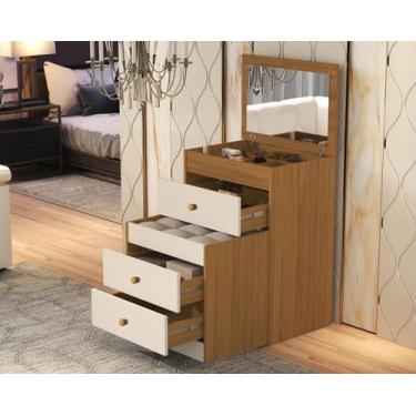 Imagem de Penteadeira Olívia Banqueta Rodinha Espelho 4 Gavetas MDF Cor:Off Whit