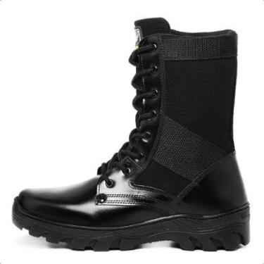 Imagem de Coturno Militar Bota Masculina em Couro Cano Alto Cadarço e Zíper Auto Brilho Macio Res...