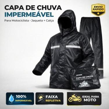 Imagem de Kit Capa De Chuva Para Motociclista Impermeável Com Capuz Faixa Reflet