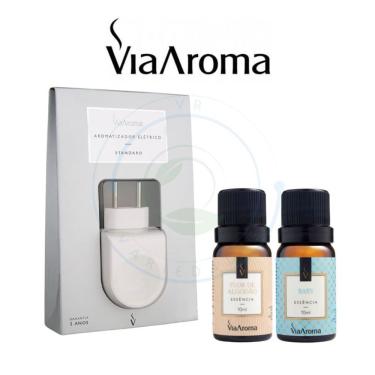 Imagem de Aparelho Aromatizador Difusor De Ambiente Elétrico Standard Branco Via Aroma Com 2 Essências Standard + Baby+ Flor