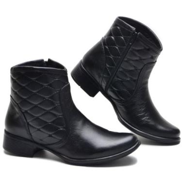 Imagem de Bota Rodeio Coturno Feminina Cano Curto de Couro com salto Baixo e Zip