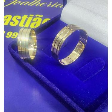 Imagem de Alianças Par Noivado Casamento Ouro 18 Kilates Peso 7 Gramas 6 mm Grav