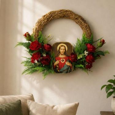 Imagem de Guirlanda Natalina Sagrado Coração De Jesus Decoração 40cm - Genérico