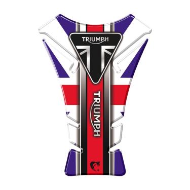 Imagem de Adesivo Protetor de Tanque Moto Resinado 3D Triumph Branco Universal com Área Plana 17.6cm X 12.5cm