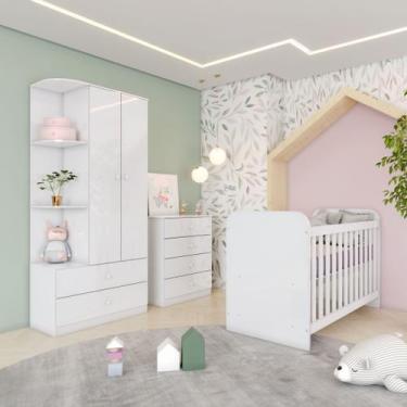 Imagem de Quarto de Bebê Berço Guarda-Roupa e Cômoda Sonho Encantado Espresso Mó