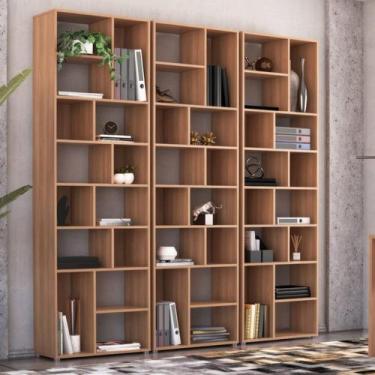 Imagem de Kit 3 Estantes de Livros Multiuso 14 Nichos 210CMX201CM Dallas Marrom 