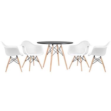 Imagem de Kit - Mesa redonda Eames 100 cm preto + 4 cadeiras Eiffel Daw Branco