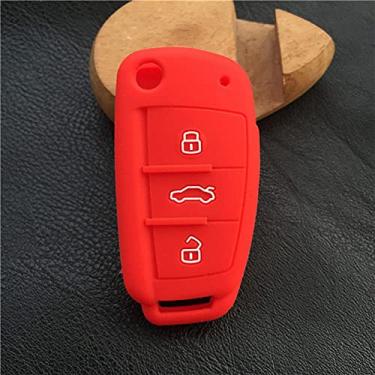 Imagem de YJADHU Porta-chaves de silicone masculino feminino porta-chaves para carro capa, apto para Audi Sline A3 A5 Q3 Q5 A6 C5 C6 A4 B6 B7 B8 TT 80 S6, Vermelho