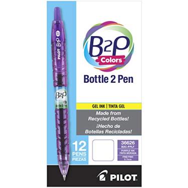 Imagem de PILOT B2P Colors – Caneta esferográfica recarregável e retrátil, feita de frascos reciclados, ponta fina, tinta roxa G2, pacote com 12 (36626)