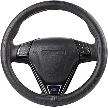 Imagem de Capa Universal de Couro Legítimo de 38 cm para Volante de Carro com Forro de Gel de Sílica, Fácil de Instalar, Laranja (escuro)