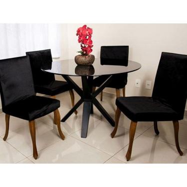 Imagem de Capa Para Cadeira Veludo Kit 6 Und Alto Padrão Cor Preto