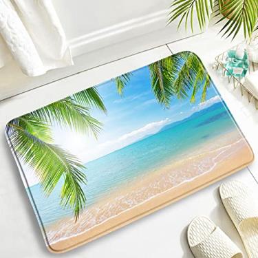 Imagem de Conjuntos de tapetes de banho de praia de folhas de palmeira oceano mar onda paisagem natureza tapetes de porta tapetes decoração do banheiro tapete de capa de vaso sanitário antiderrapante, dd, 2479zy, 60x40cm, 23.6x15.7in