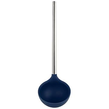 Imagem de Tovolo Concha de silicone com alça de aço inoxidável, colher com núcleo de nylon reforçado, utensílio de cozinha perfeito para sopa, ensopado, molho e perfuração, índigo profundo