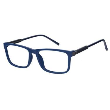 Imagem de Óculos Armação Grau Masculino Quadrado Moderno Azul Izaker 1266