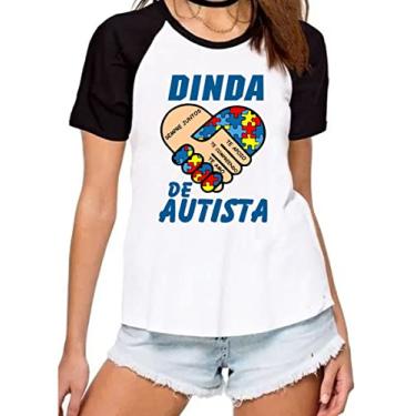 Imagem de Camiseta feminina dinda de autista autismo inclusão social Cor:Preto com Branco;Tamanho:XGG