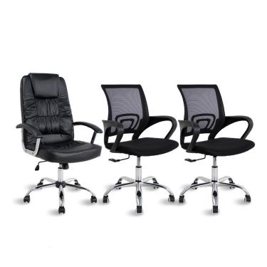Imagem de 3 Cadeiras Executivas Presidente e Diretor Preto Healer