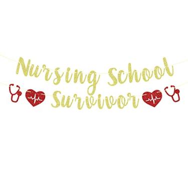 Imagem de We Can Bearly Wait Faixa de sobrevivente de escola de enfermagem com glitter – Placa de graduação de enfermeira, decoração de graduação de congratulações para enfermeiras, decorações de festa de