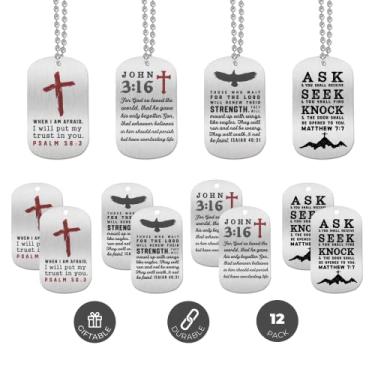 Imagem de Pacote com 12 unidades da Inkstone – Colares com etiqueta de cão bíblico com escrituras – Venda por de joias religiosas católicas religiosas presentes em massa para homens e mulheres adolescentes