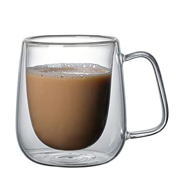 Imagem de Caneca de café de vidro borossilicato com alça, copo de café de leite isolado de parede dupla de 236 ml, xícaras de café expresso grossas para americanos, latte, expresso, café, bebida e chá, transparente