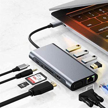 Imagem de Estação de ancoragem 11" 1 hub USB C atualizado estação de ancoragem para laptop Dell HP MacBook Pro Tipo C Ethernet adaptador Dock com HDMI PD 3.0 2.0 USB RJ45 LAN VGA PD AUX TF/SD leitor de cartão