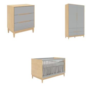 Imagem de Combo berço+Cômoda+Guarda Roupa Tomi Carvalho/Cinza-Quater