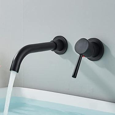 Imagem de Torneira de lavatório de ouro escovado torneira embutida de parede com rotação de 360º manípulo único torneira misturadora de banho de água quente fria, preto fosco