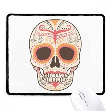 Imagem de Mouse pad com ilustração de caveira rosa e pássaro com borda costurada, tapete de borracha para jogos