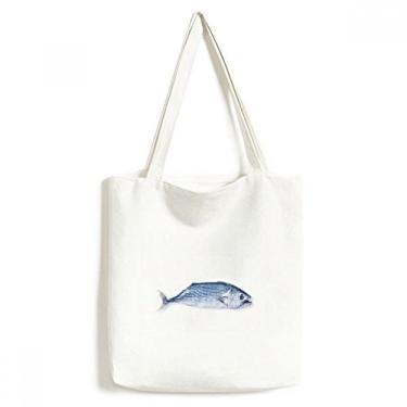 Imagem de Bolsa de lona pequena azul fresca com peixe oceano bolsa de compras casual bolsa de compras
