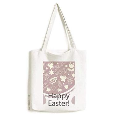 Imagem de Sacola de lona Happy Easter Festival roxo ovo estrela bolsa de compras bolsa casual bolsa de compras