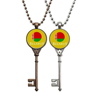 Imagem de OFFbb-USA Colar com pingente de bandeira de Minsk da Bielorrússia para decoração de casais