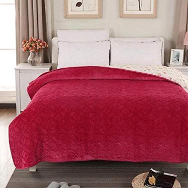 Imagem de JWCN Colcha de flanela coberta acolchoada de algodão para cama de solteiro, cobertor multifuncional com estampa de prímula, colcha bordada de pelúcia, mantendo-se aquecida: 200 x 230 cm_Atualização vermelha
