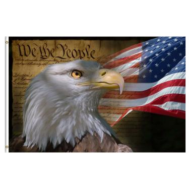 Imagem de Bandeira americana vintage ShineSnow US Águia careca 4 de julho Memorial Dia da Independência Bandeira 3 x 5 pés, Poliéster Costura dupla com argolas de latão 3 x 5 pés Bandeira para decoração de interiores ao ar livre