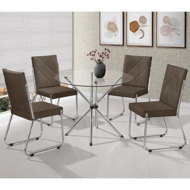 Imagem de Mesa de Jantar Aço Nobre Letícia com 4 Cadeiras Liz em Tecido Animale
