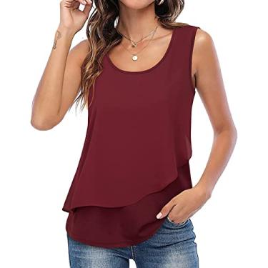 Imagem de Camisetas femininas de verão sem mangas regatas sólidas gola redonda para férias ajuste clássico colete cami macio, vermelho, M (busto: 92 cm)