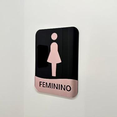 Imagem de Placa de identificação para banheiros Feminino - Acrílico (preto e rosê)