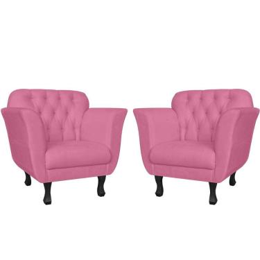 Imagem de Kit 2 Poltronas Decorativa Dália Suede Rosa Pés Madeira Mz Decor