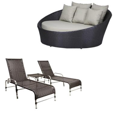 Imagem de Kit - Chaise Em Alumínio Com 2 Espreguiçadeiras Catar Reguláveis Com Almofadas Impermeáveis Para Piscina E Jardim - Trama