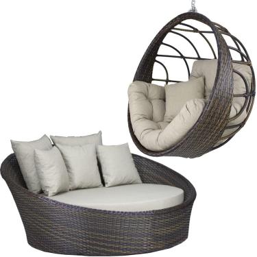 Imagem de Kit Balanço Ninho e Chaise Hungria em Alumínio para Área, Jardim, Piscina - Trama