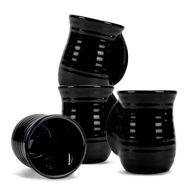 Imagem de Elanze Designs Conjunto de 4 canecas de cerâmica em grés caneladas, 400 ml, cor preta