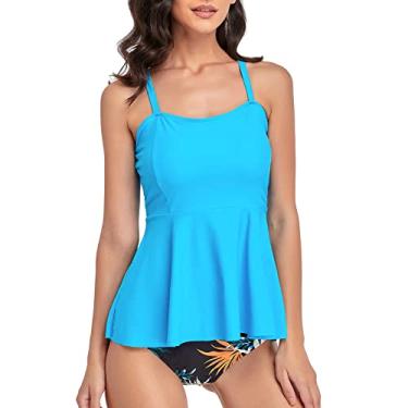 Imagem de Conjunto Tankini Com Bainha Com Babados, maiô Elegante de 2 Peças Com Estampa Moderna, Respirável para Mulheres para Festa na Praia (XL)