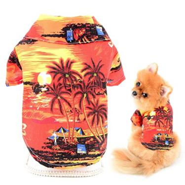 Imagem de SMALLLEE_LUCKY_STORE Roupas de verão para animais de estimação camiseta de cachorro Havaí camiseta para cachorro pequeno médio gato festa praia férias desgaste yorkie chihuahua, vermelho, G