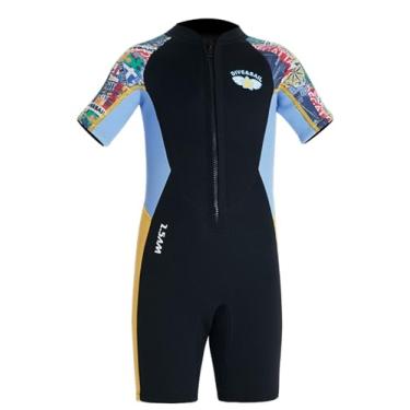 Imagem de Roupa de mergulho infantil manga curta maiô quente neoprene peça única para surfe mergulho mergulho mergulho proteção solar traje de mergulho proteção UV zíper frontal Rash Guard preto G