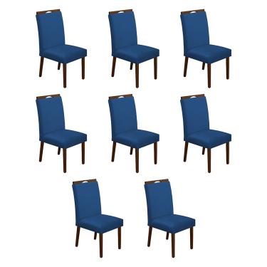 Imagem de Kit 8 Cadeiras de Jantar Madeira Maciça Mel Premium Heloísa Veludo Azul