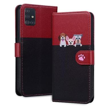 Imagem de Rnrieyta Miagon Capa para Samsung Galaxy A51, capa de desenho animado animal cão gato bonito padrão dobrável suporte couro PU emendado carteira flip capa protetora com compartimentos para cartões,