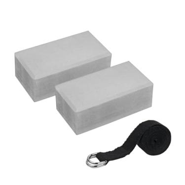 Imagem de Kit Acessórios de Yoga e Pilates - 2x Bloco Bloquinho Tijolo EVA 200g + Cinto Faixa Fita Alongamento (Cinza)