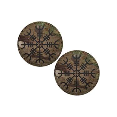 Imagem de 2 peças AliPlus Viking Aegishjalmur Helm of Awe, remendos infravermelhos reflexivos a laser, remendos táticos de moral, gancho e laço (redondo)